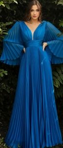 New long yellow,purple,red,pink, gold, long sleeve pleated dress